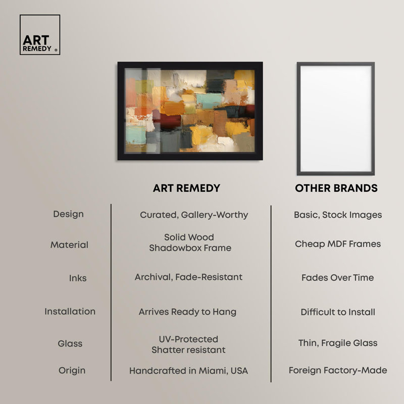 "Urban Patchwork I Shadowbox Print", art mural abstrait par Art Remedy, cadre noir, 37 x 25, H 25 po x l 37 po