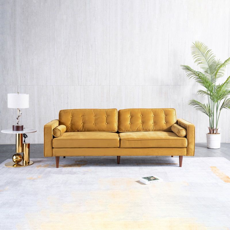 Ansonia 85" Velvet Square Arm Sofa, Gold