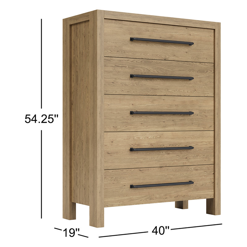 Commode 5 tiroirs Laroche, Chêne pâle