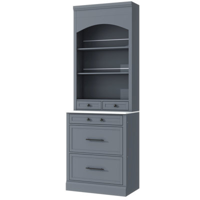 Gray 83.7Inch Tall Kitchen , Of 2, Faux Marble Countertop, 5 Storage Drawers And Adjustable Shelf For Efficient Use Freestanding Pantry, Gray, Surface, Practical