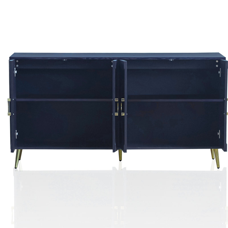 Buffet buffet 4 portes bleu marine en bois avec tablettes réglables pour le salon, le vestibule, le couloir, le bureau, la cuisine et la salle à manger