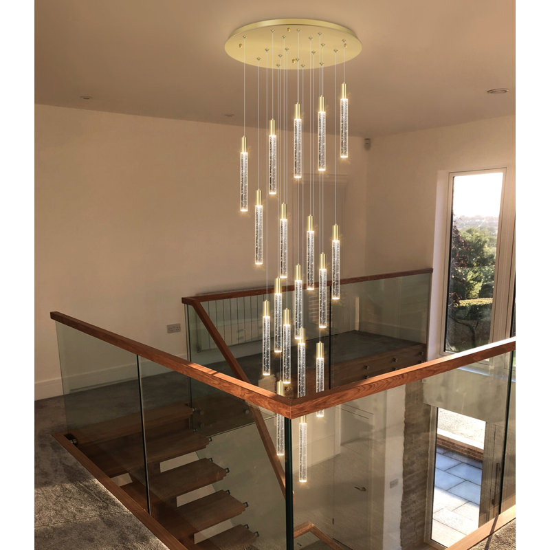18-lights LED Crystal Chandelier Dimmable High Ceiling Chandeliers, Gold