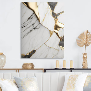 Ayan Abstract Geode Marble White And Gold I - Marble Abstract Metal Wall Décor