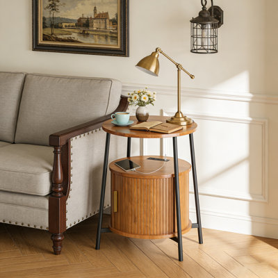 End Tables Side Table With Storage, Fluted Nightstand With Charging Station, Small Mid-century Modern Bedside Tables, Side Table For Small Space Living Room Bedroom Sofa Couch