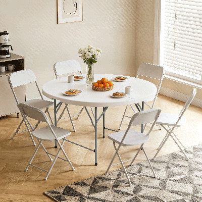 Table pliante en plastique de 5 pi, table de salle à manger pliante ronde avec poignée de transport pour l'intérieur et l'extérieur