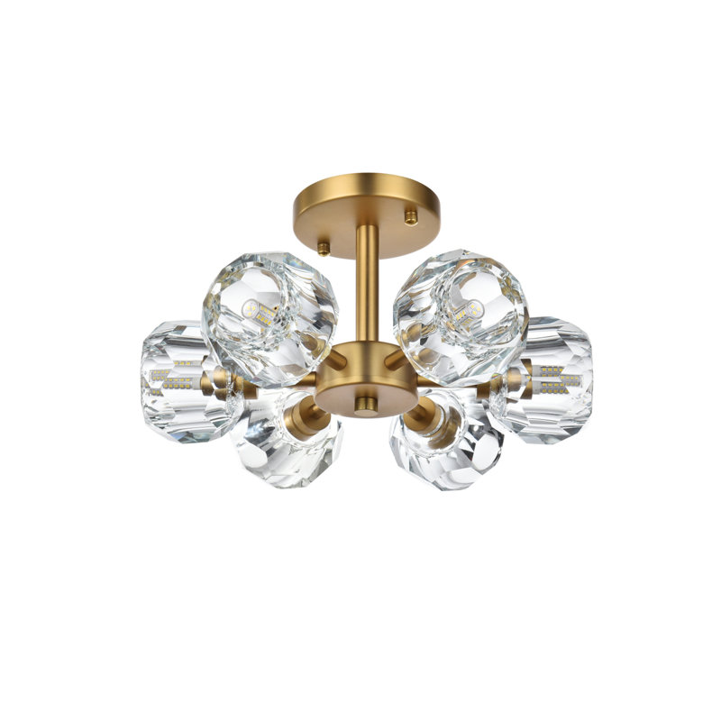 Yiau Crystal Flush Mount, Satin Gold