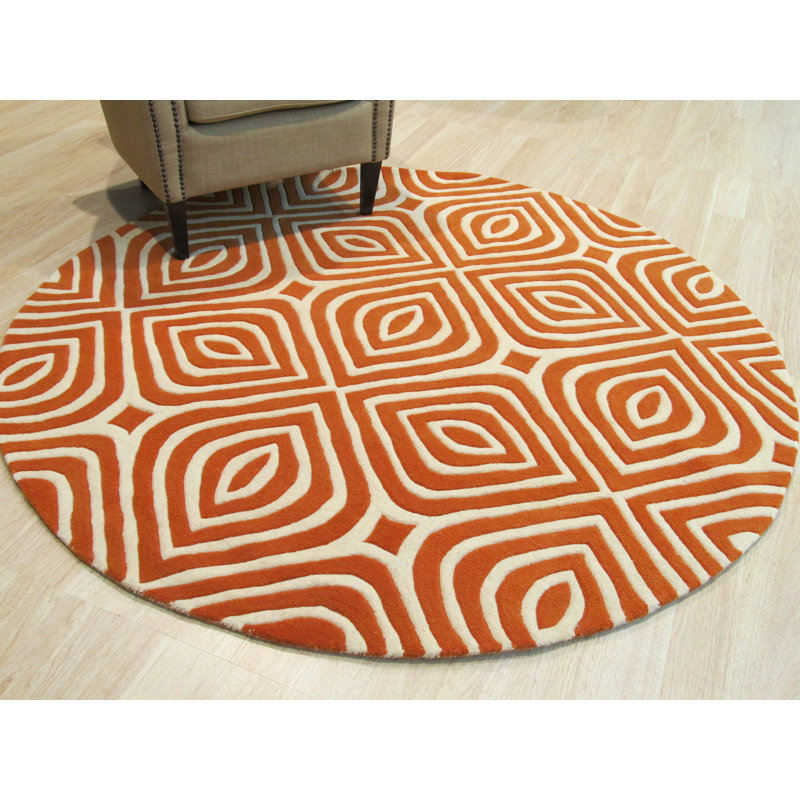 Tapis orange en laine touffeté à la main Marla, Rond 7 pi 9 po