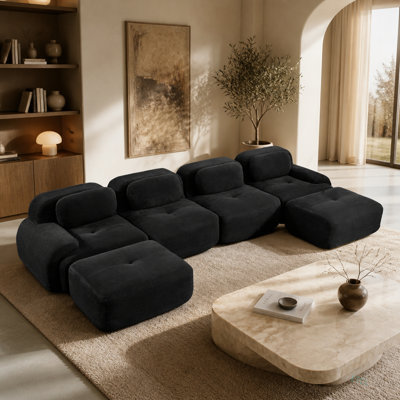 Canapé modulaire en forme de U sans assemblage tissu de velours côtelé respirant 32D éponge haute résilience accoudoirs extra larges incurvés conception ergonomique pour les chambres à coucher