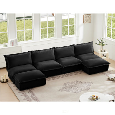 Canapé modulaire en U à housse avec 4 places avec repose-pieds réversible et grands coussins de style français, canapé à assise profonde et confortable, chenille