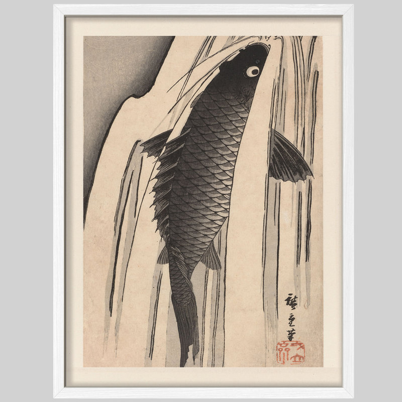 "Carpe sautant par-dessus les vagues", H 14 po x l 11 po, Blanc