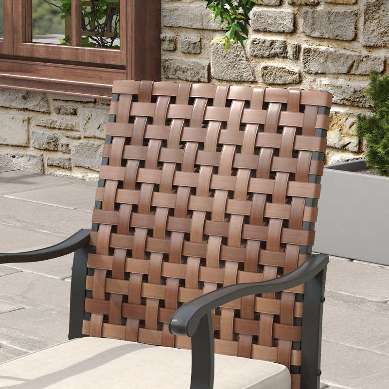 6-Person Outdoor Patio Dining Set With Wicker Swivel Chair, Walnut
