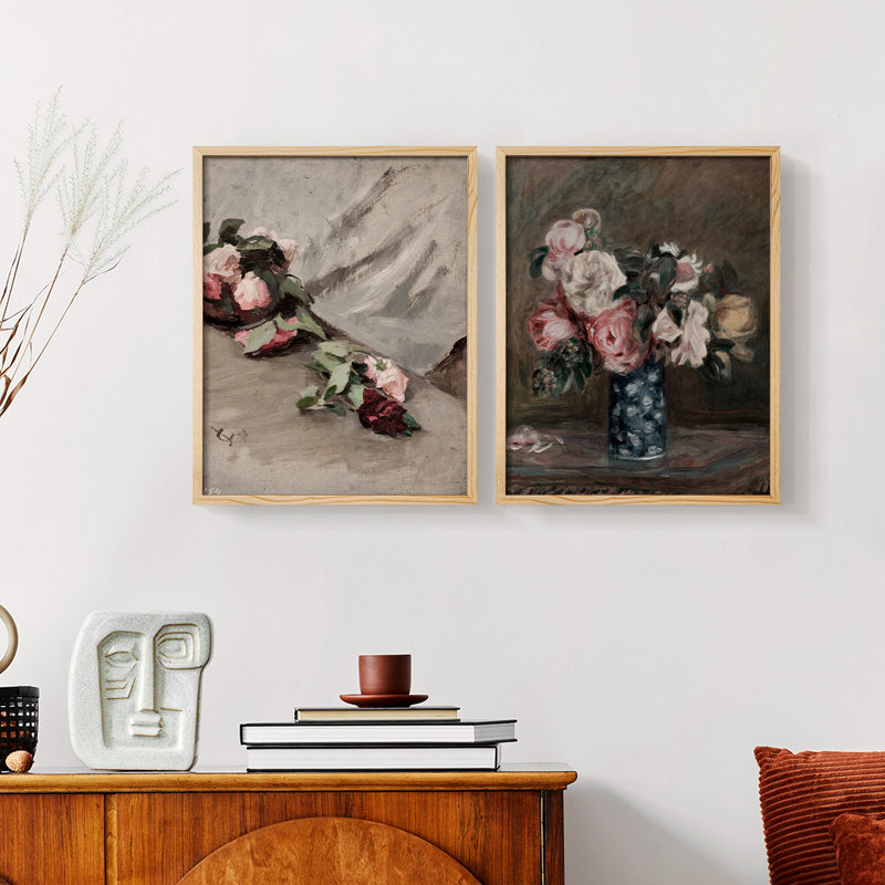 «Vintage Floral», ensemble de 2 estampes numériques encadrées, Naturel, H 12 po x l 30 po