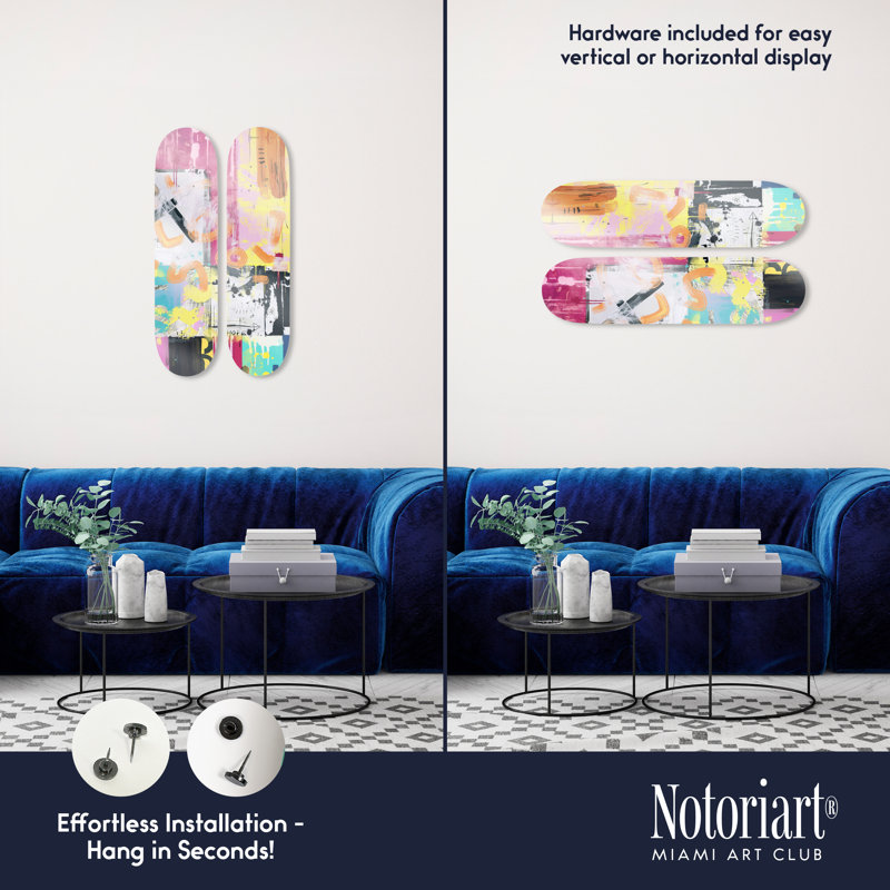 Ensemble de 2 planches à roulettes Notoriart Modern Abstracts Acrylique, 2 pièces 8 po x 32 po, When Hope Paints