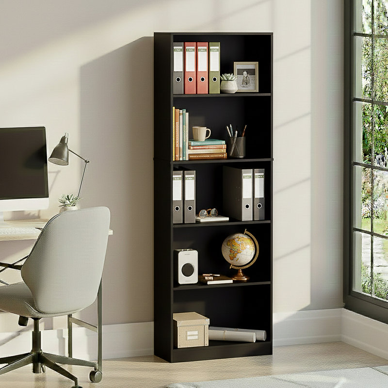 142cm H x 60cm W Standard Bookcase, Black, (5 Shelves) 175 cm H x 60 cm W x 24" D