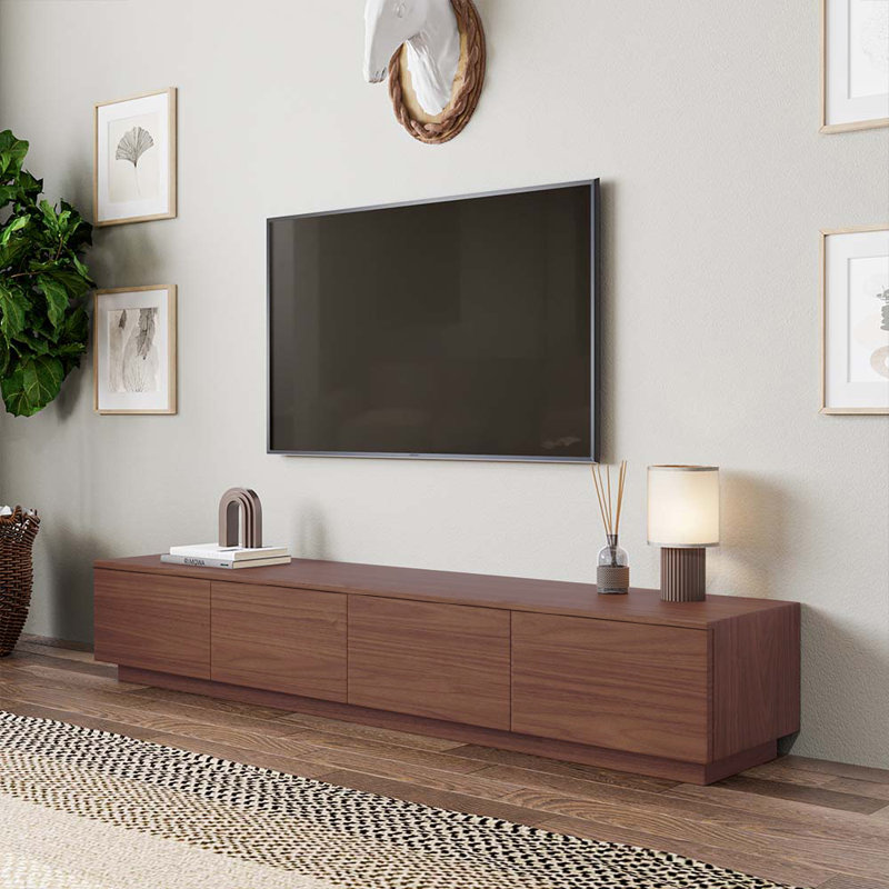  Modern Wood TV Stands, Minimalist Long Media Console with 4 Drawers, 75" W, Brown