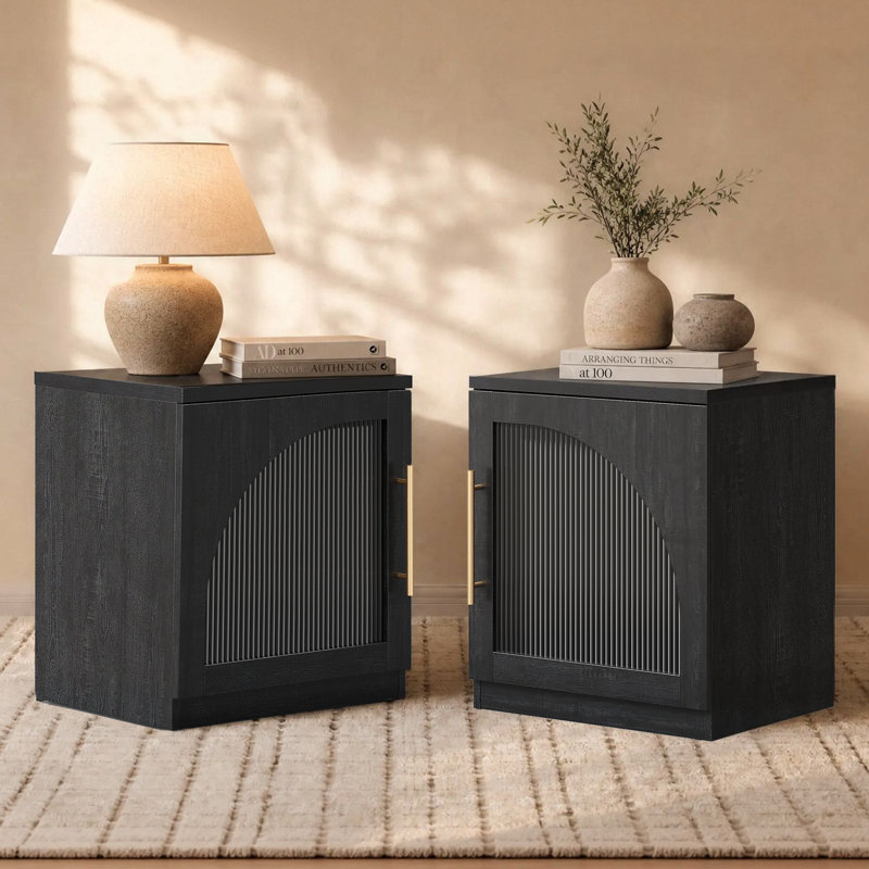 Paquet de 2 tables de bout modulaires Adelle avec porte arquée et système de fermeture en douceur et extensible