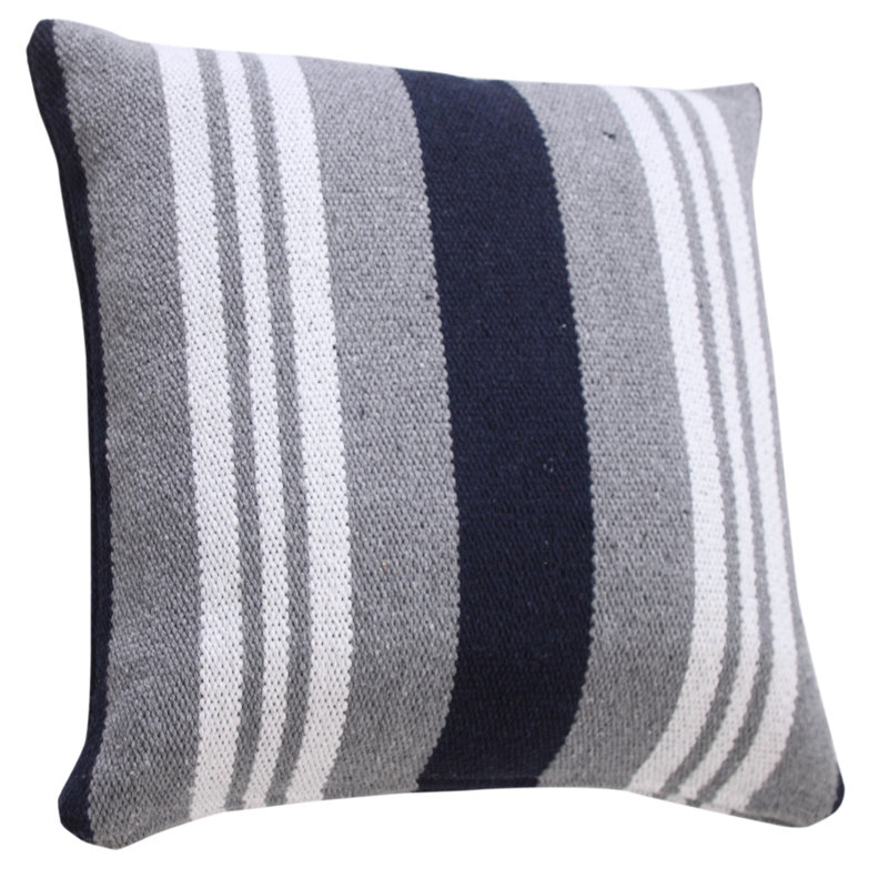 Coastal Striped Woven Hand-Made 100% Cotton Decorative Throw Pillow, Navy/Gray/White, Pillow Cover Only - No Insert
