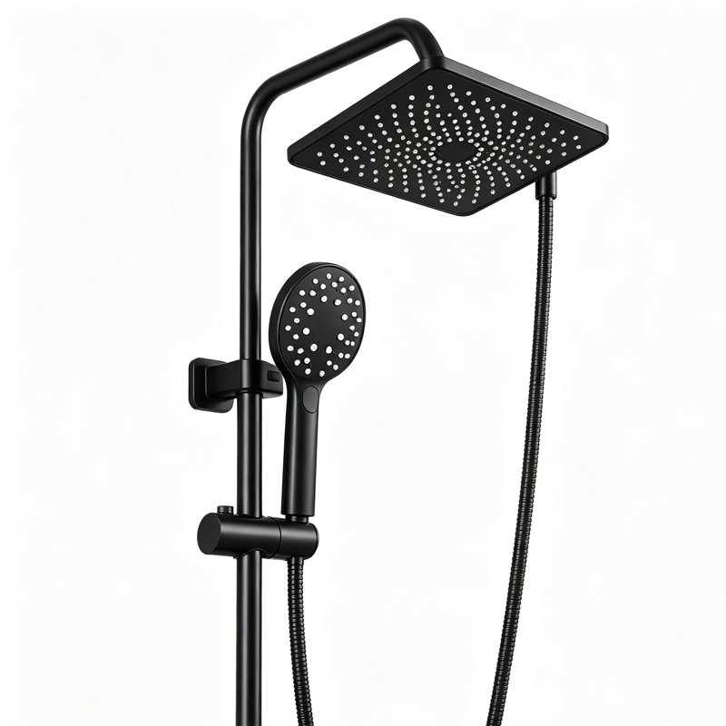 Pommeau de douche carrée polyvalente à haute pression – Ensemble de deux pommes de douche, douchette amovible à 5 jets, fixation murale