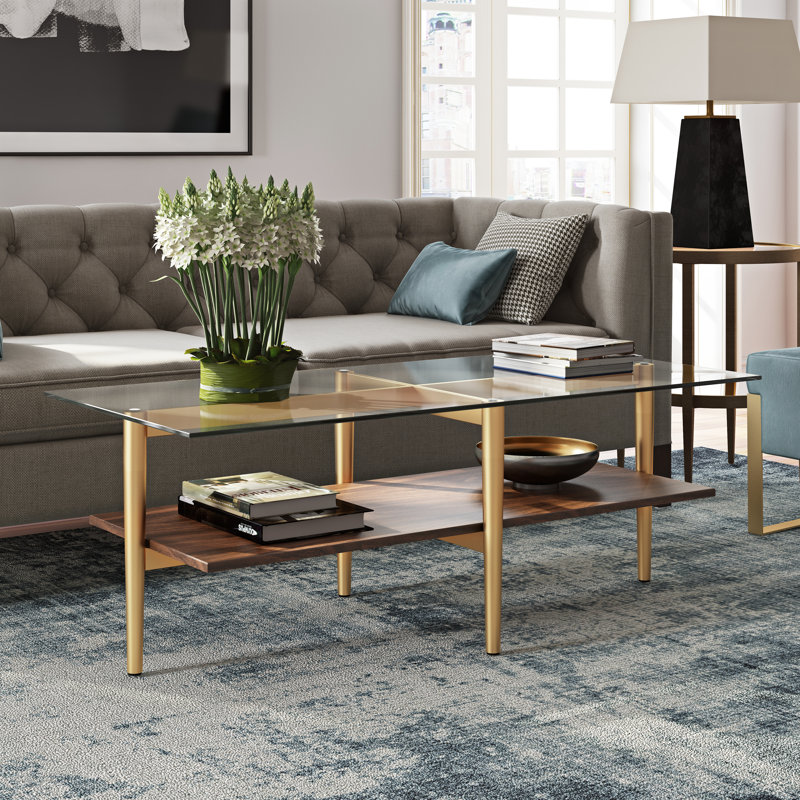 4 Legs Coffee Table with Storage, Walnut