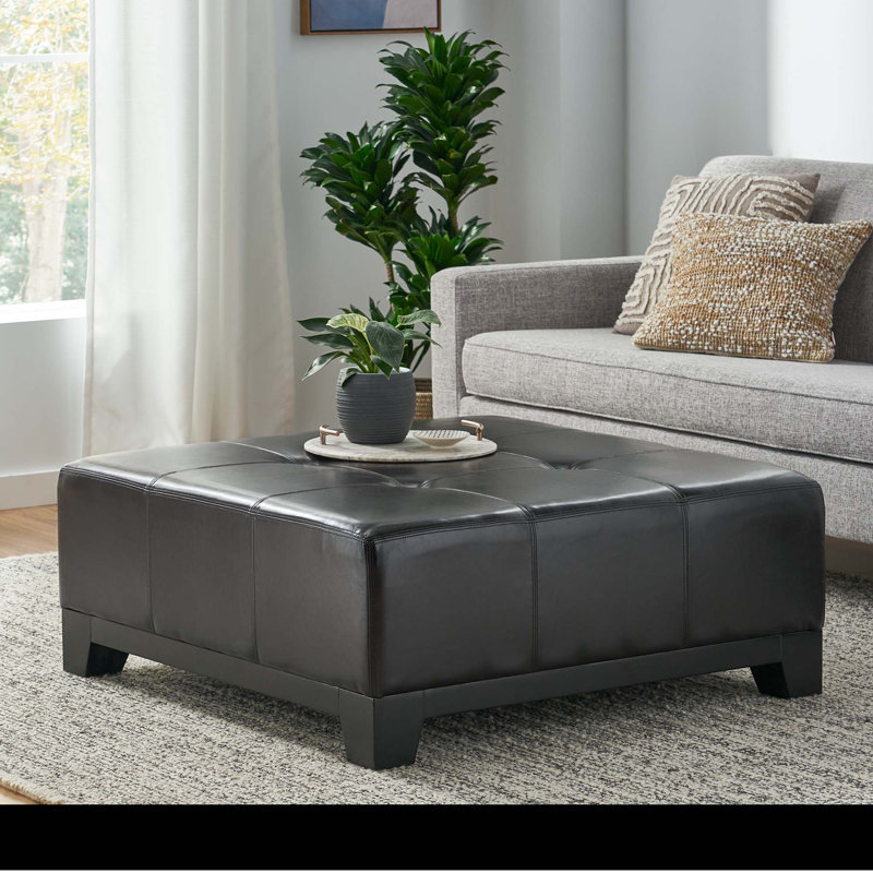 Repose-pieds cocktail en cuir capitonné Afsheen, Dark Grey