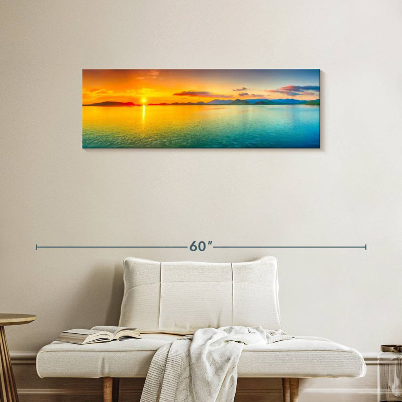Paysage, plage sur toile, H 14 po x l 42 po x P 1,25 po