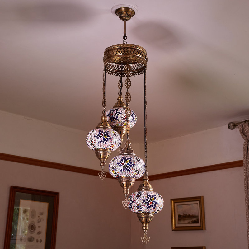 Karlie 4 - Light Cluster Globe Pendant, Blue/Yellow/Green