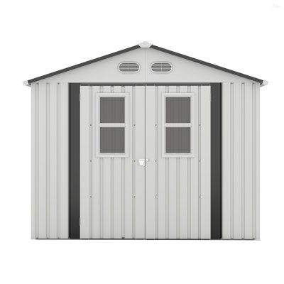 Outdoor Storage Shed, 8X8  Protective Film, Four Daylight Windows Lockable Doors,A Practical And Thoughtful Gift,Two Colors Can Be Freely Selected White Storage Sheds