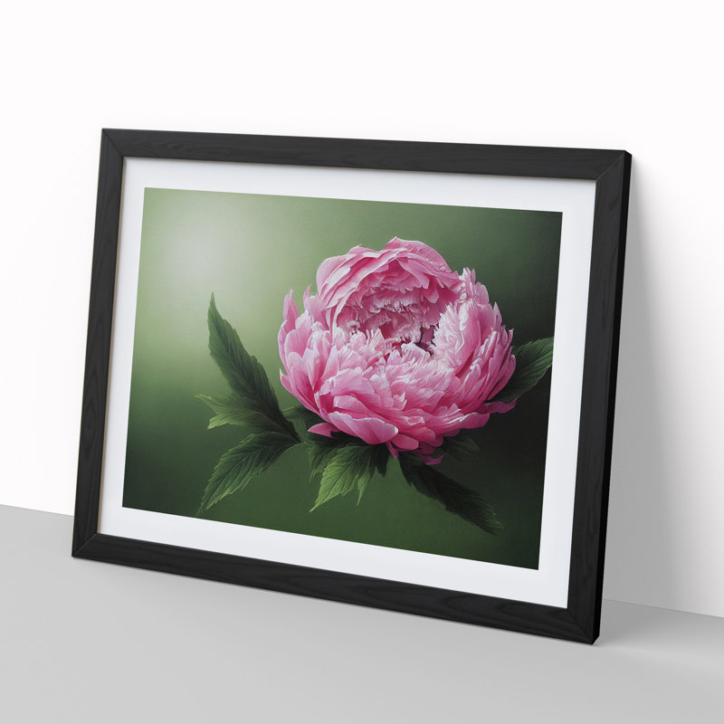 Masterful Peony Flower 1 Piece Single Picture Frame Painting, 25cm H x 34cm W x 2cm D, Black