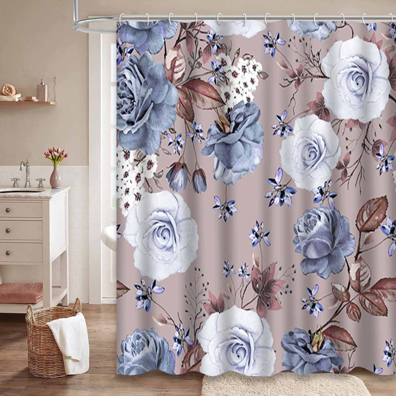Rideau de douche à motif floral avec 12 crochets, L 72 po x l 72 po