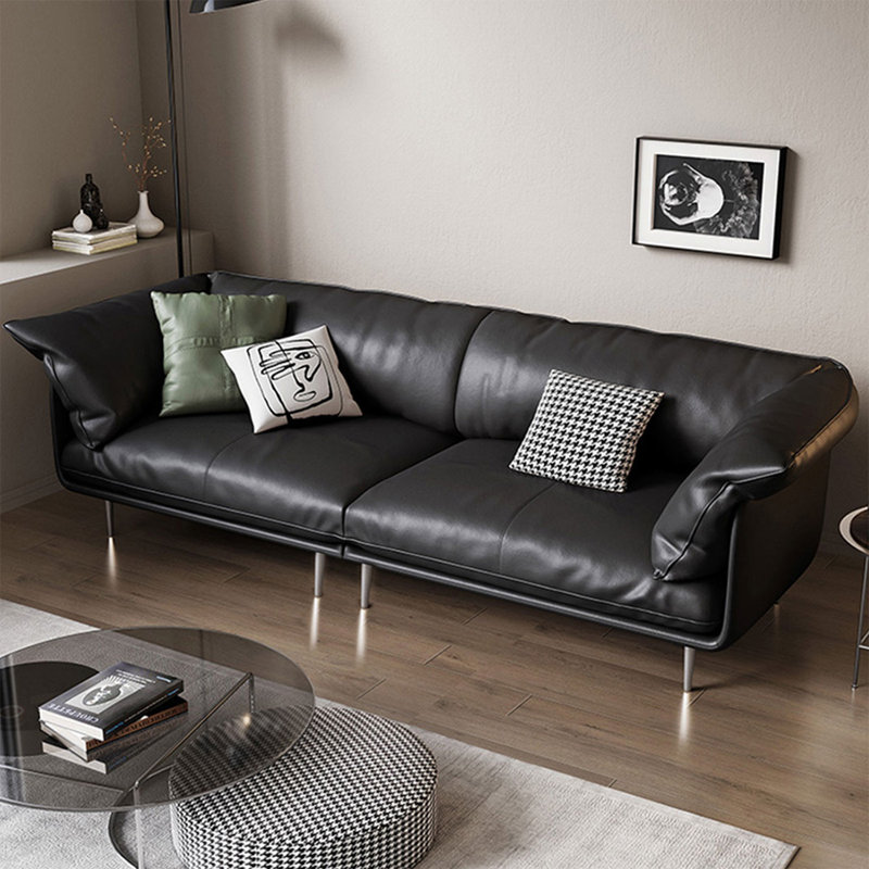 Canapé modulaire noir en cuir véritable, H 33,07 po x l 94,49 po x P 37,4 po, Noir