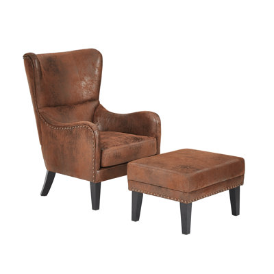 Gunner Hi-Back Upholstered Accent Chair With Ottoman