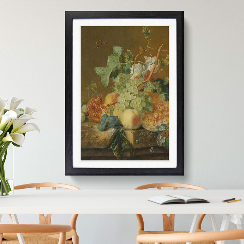 Still Life with Flowers and Fruit Vol.8 by Jan Van Huysum - Picture Frame Painting, 48cm H x 36cm W x 2cm D, Black