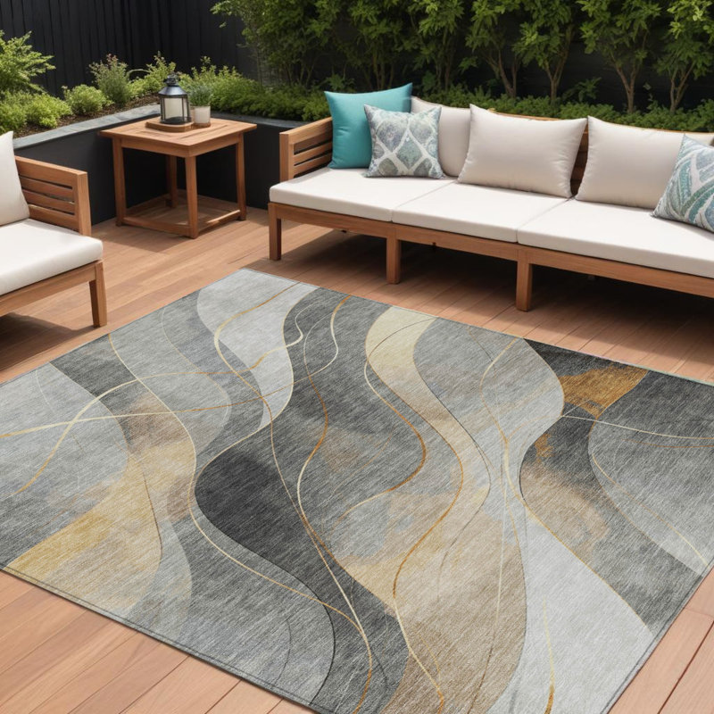 8' X 10' Grey Silver And Rust Abstract Washable Indoor Outdoor Area Rug