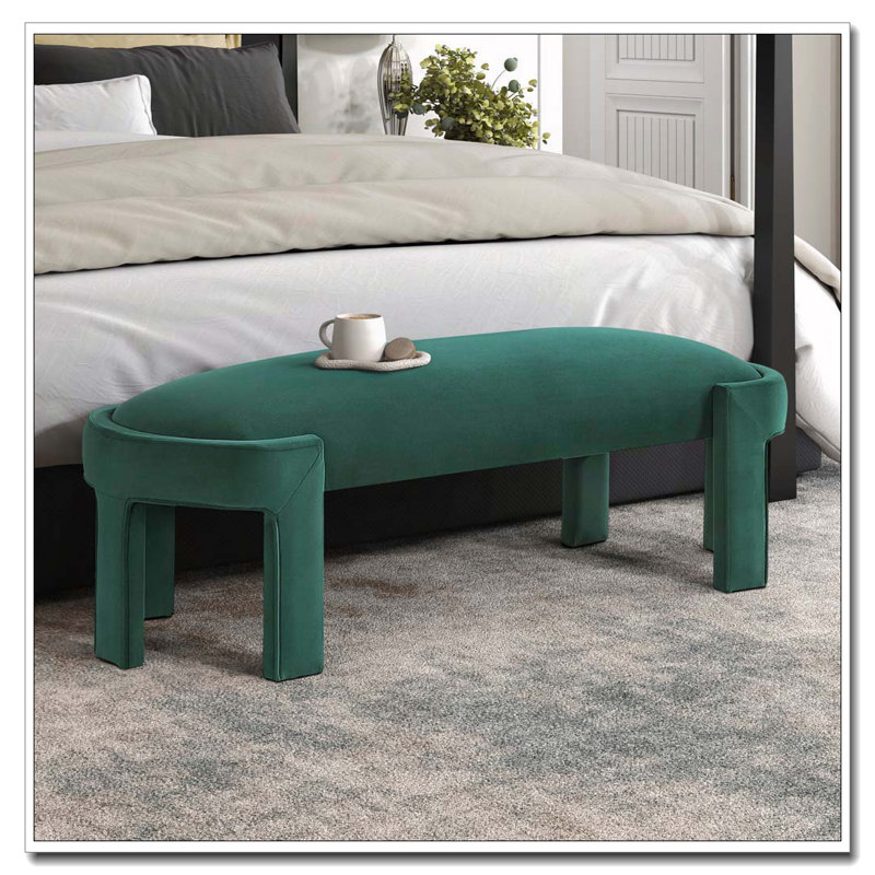 Velvet Fabric  Upholstered Bench, Green