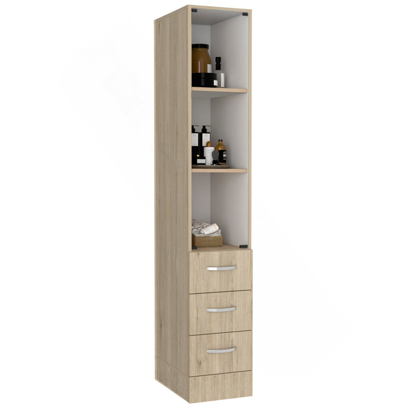 Armoire à linge, trois tablettes, quatre tiroirs, pin clair / blanc, Multi-couleur