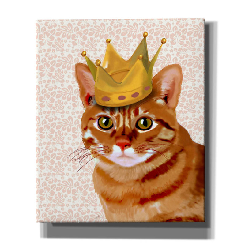 Ginger Cat With Crown Portrait - Wrapped Canvas Print, 24" H x 20" W x 0.75" D