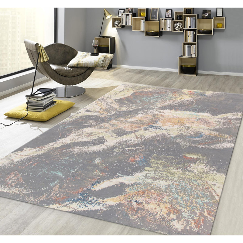 Hand Knotted Abstract Area Rug in L. Grey, Rectangle 8' x 10'