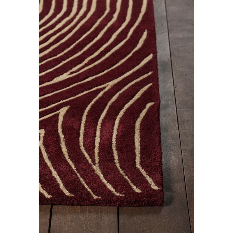 Solas Hand Tufted Wool Abstract Area Rug in Maroon/Cream, Rectangle 7'9" x 10'6"