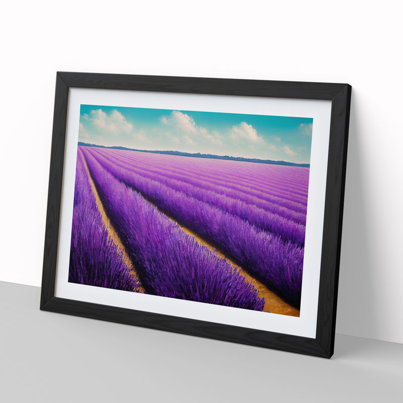Impactful Lavender Flower Field - Single Picture Frame Print, 46cm H x 64cm W x 2cm D, Black