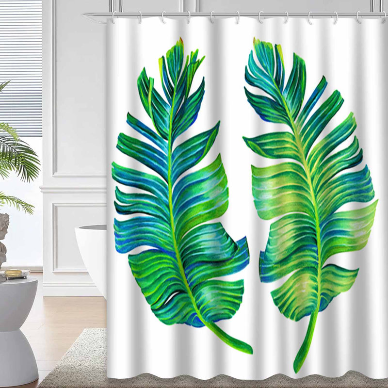 Feuilles de bananier à motif de feuilles tropicales blanches de style rétro avec 12 crochets, L 72 po x l 78 po