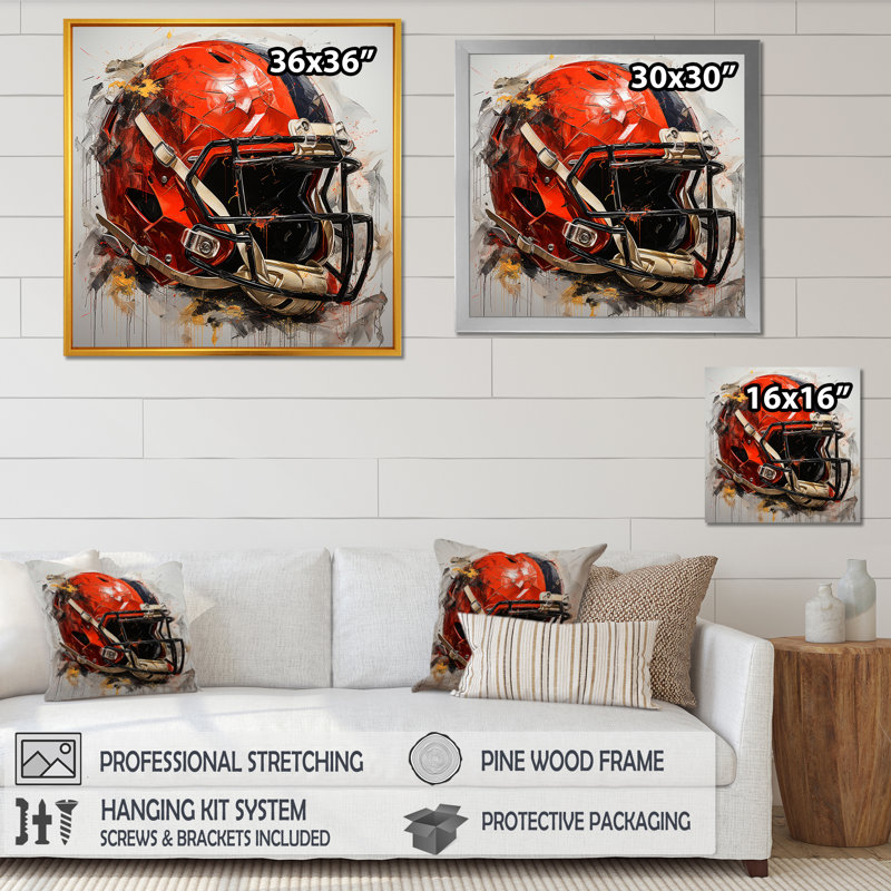 Casque de football rétro rouge - art mural de football sportif, Toile tendue, H 16 po x l 16 po