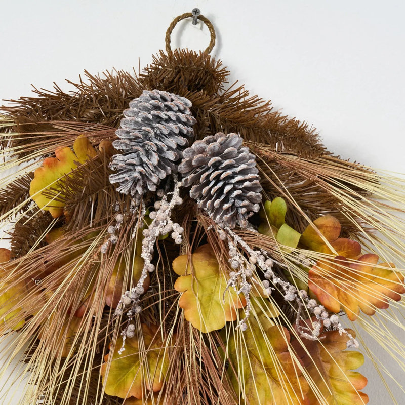 Bleached Wheat Grass, Pinecone & Autumn Oak Leaf Fall Front Door Swag
