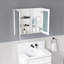 Armoire à pharmacie de salle de bain l 30 po H 26 po avec miroir haute définition, plan d'aspect biseauté, bois d'ingénierie blanc et charnières à fermeture douce