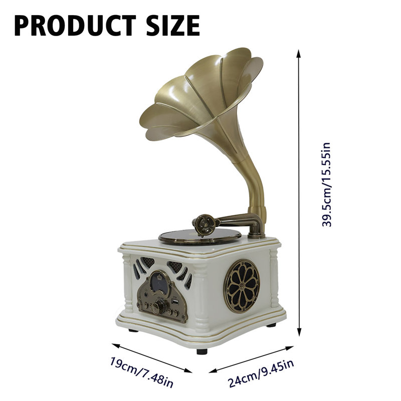 Mini haut-parleur Bluetooth blanc en bois avec radio rétro, son stéréo, sans fil Bluetooth, entrée AUX, lecture USB et prise casque 3,5 mm