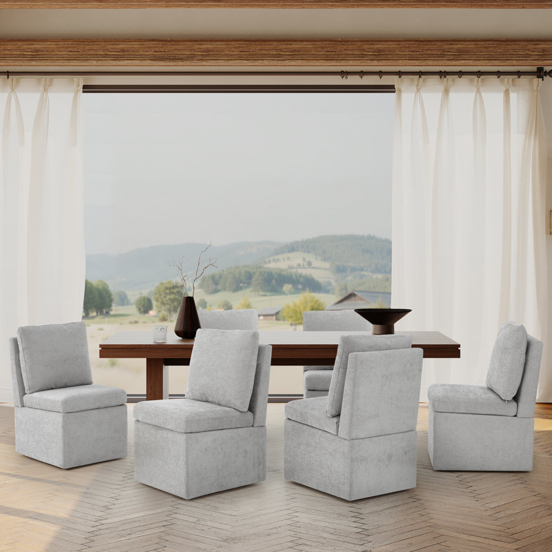 Chenille Upholstered Dining Chair With Storage With Casters, Gray, 6