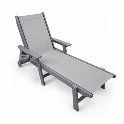 Chaise longue pliante à 5 positions, chaise d'extérieur en textilène avec cadre en PEHD et porte-gobelet pour piscine, patio et jardin