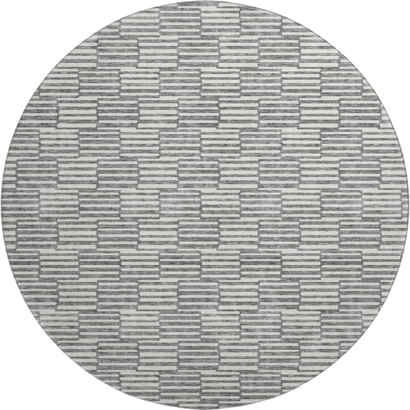 Premium Machine Washable Prisco Gray Rug, Round 8'