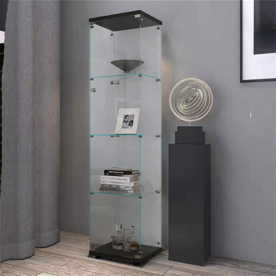Inetta Glass Display Stand, Glass Display Cabinet, Curio Cabinet, Glass Stand, China Cabinet, Dining Cabinet with 4 Shelves and Door by Latitude Run