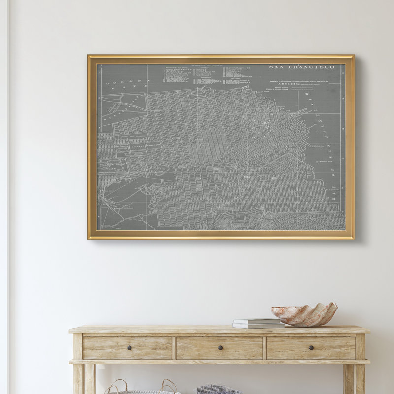 Carte de la ville de San Francisco, reproduction d'art sur toile, H 18,5 po x l 24,5 po x P 1,5 po, Doré