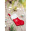 Chaussette de Noël en laine bouillie rouge avec pompons et motif de flocons de neige - rouge, blanc - 20 po
